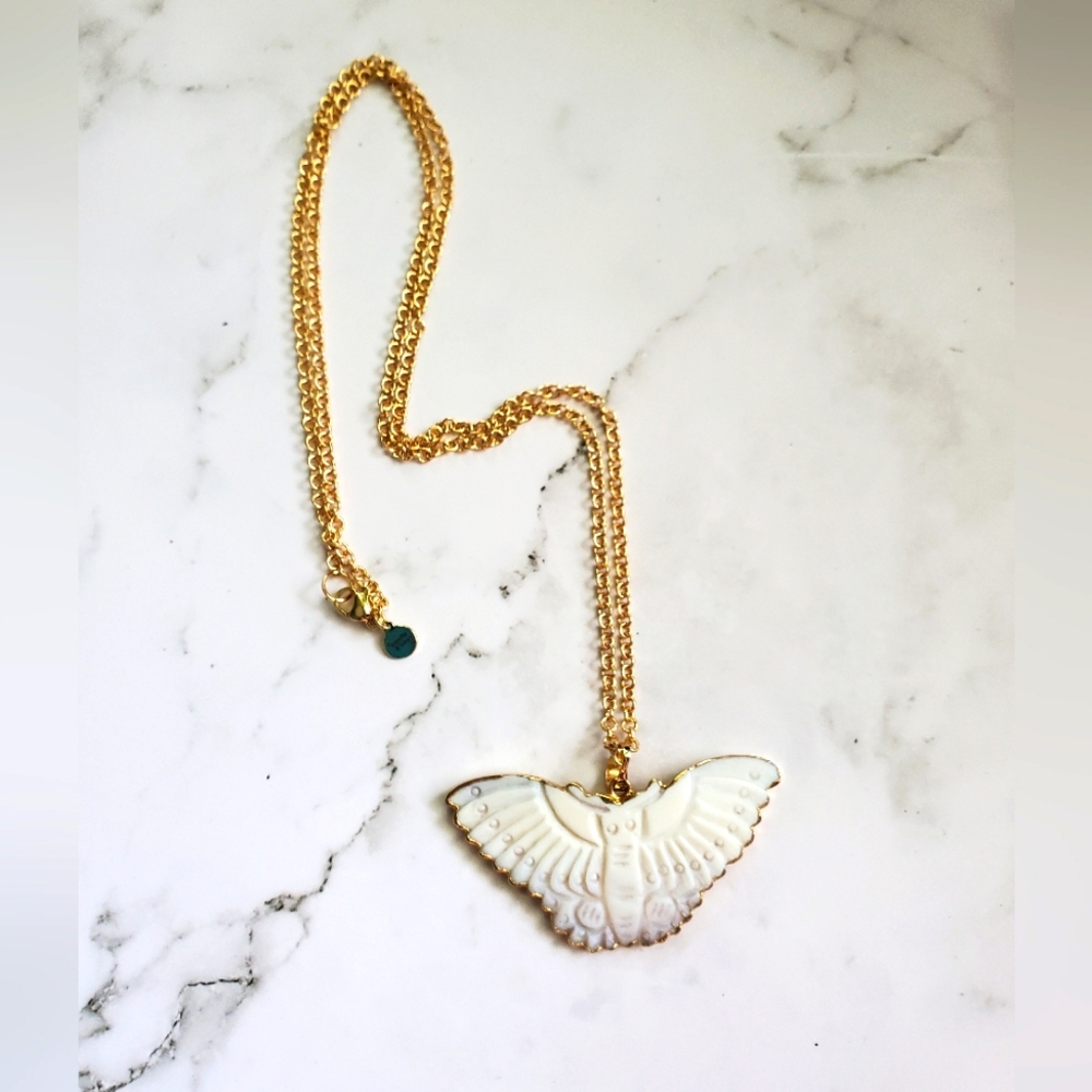 Luna, Carved Shell Moth Pendant Necklace